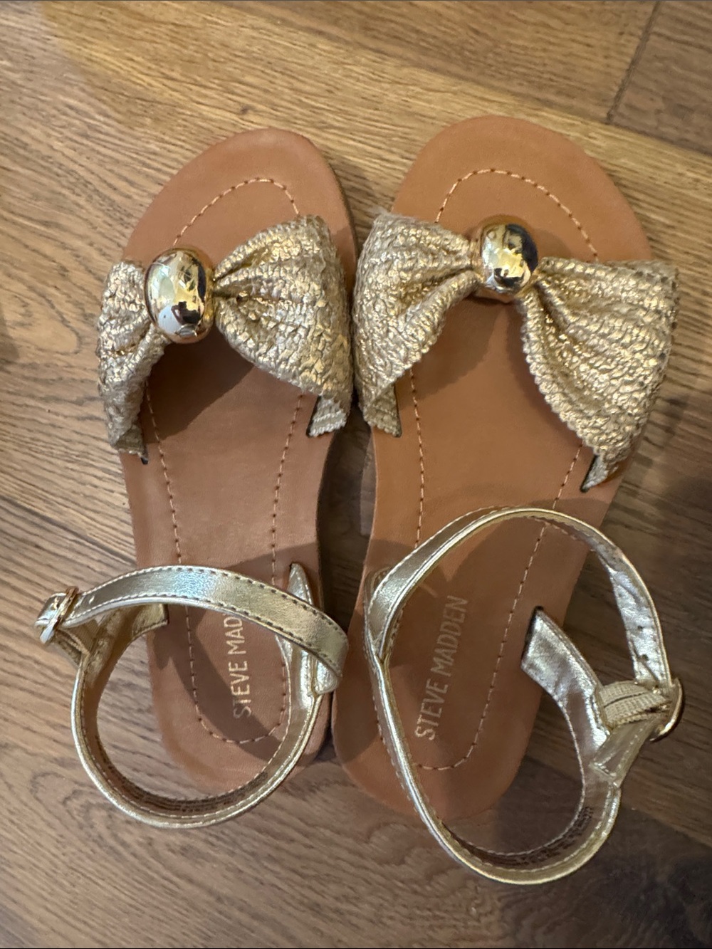 Steve Madden Metallic Gold Bow Ankle-Strap Sandals